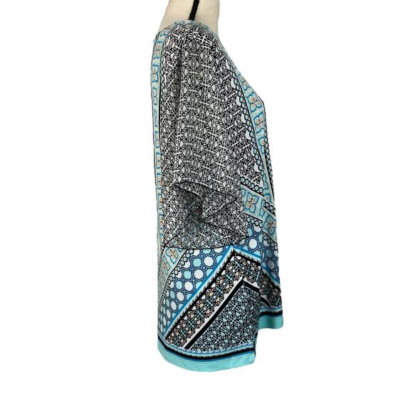 JM Collection Large Top Floral Stretch Keyhole Neck Flutter Sleeves Rhinestones - Picture 4 of 8